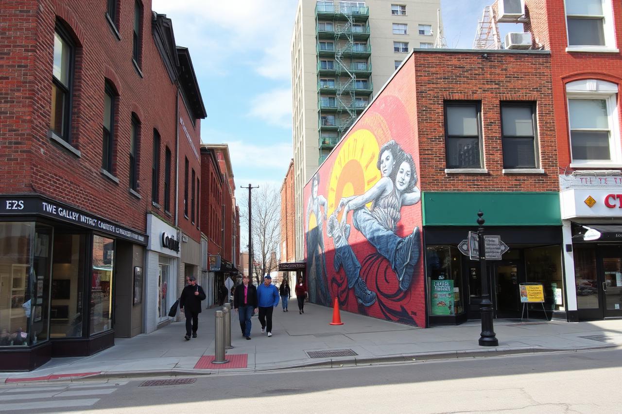 Mural and gallery storefronts in Hamilton's arts district