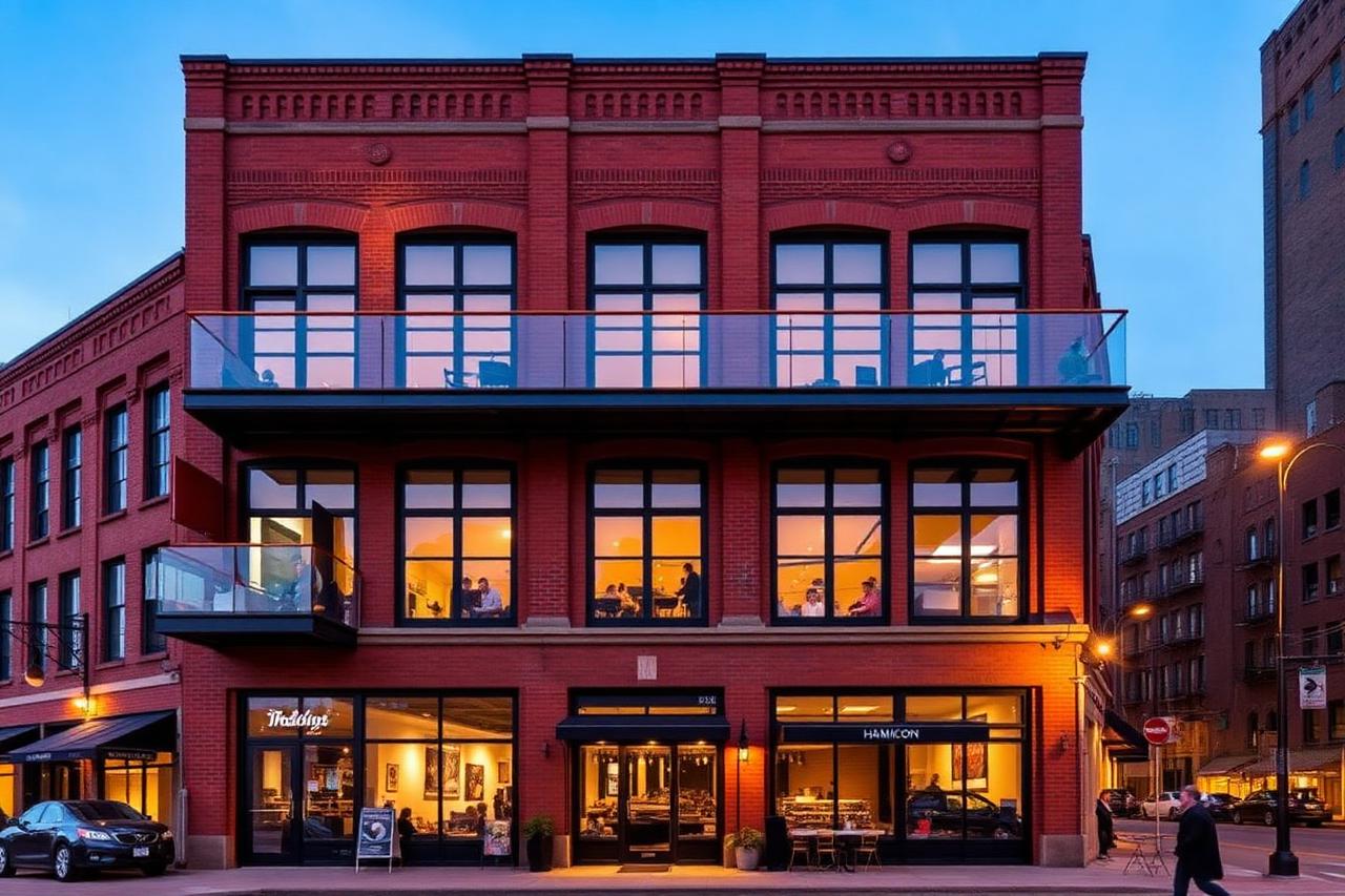 Converted brick warehouse loft building in downtown Hamilton